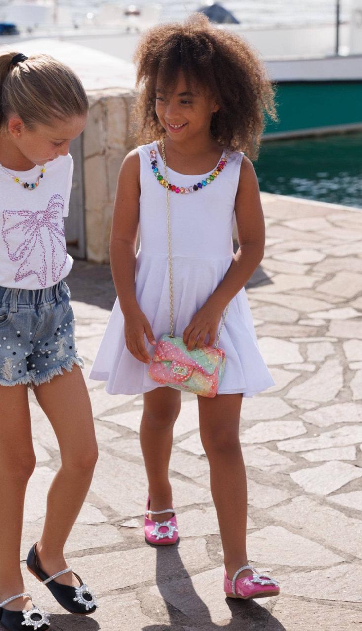 WHITE RAINBOW GEMS TANK DRESS