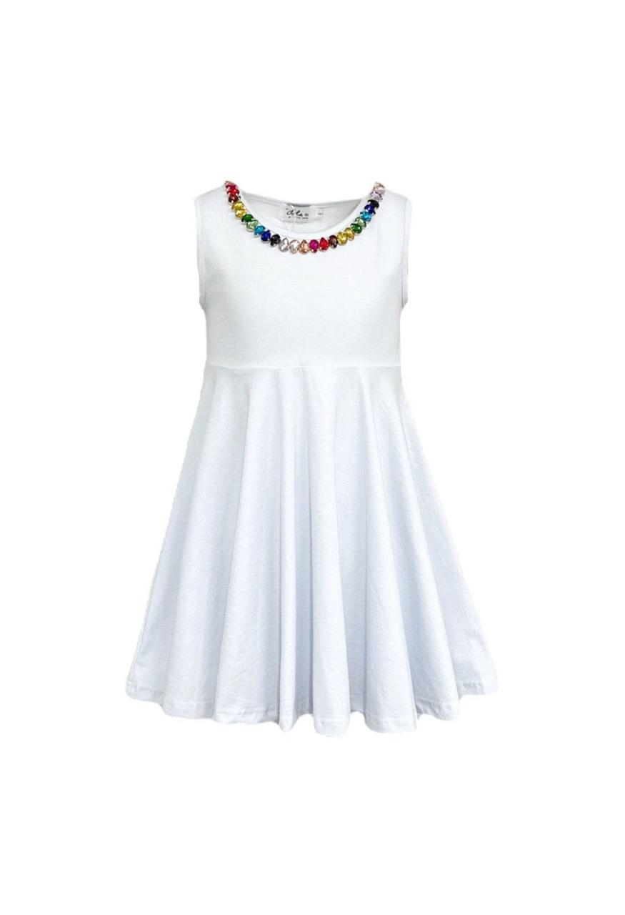WHITE RAINBOW GEMS TANK DRESS
