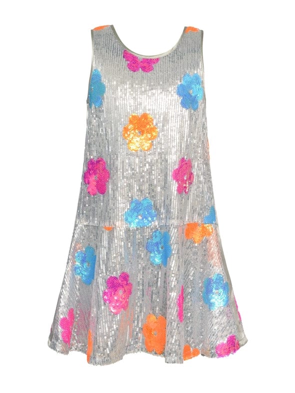 COLORFUL FLOWER SEQUIN DRESS WITH BACK ZIP CLOSURE