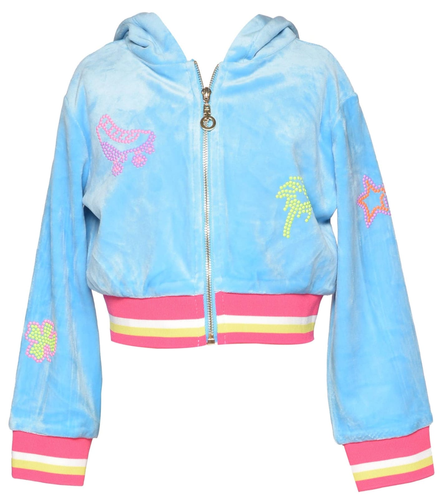 VELOUR CROPPED HOODIE WITH BUBBLE RHINESTONE DETAIL