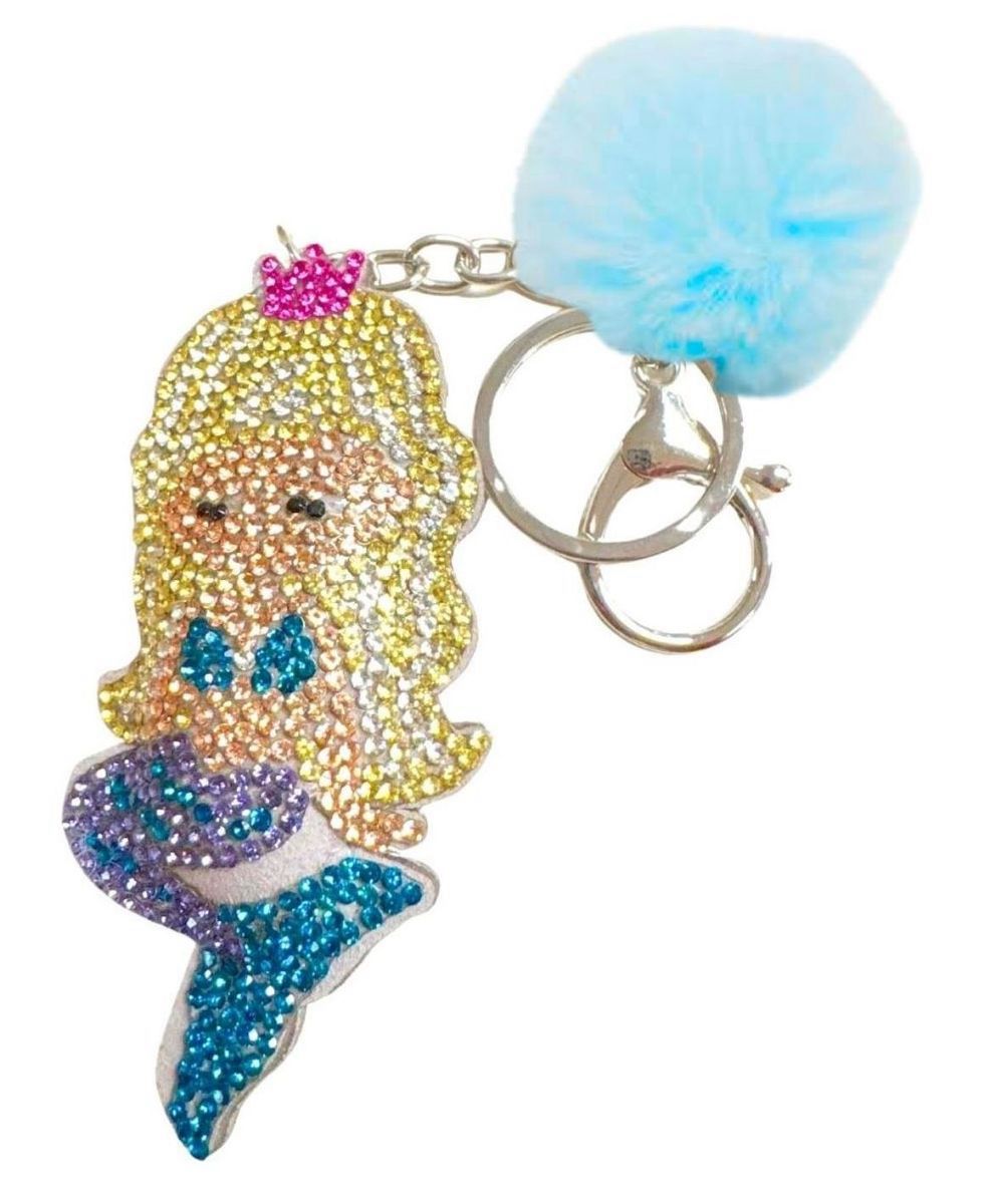 NEW BLONDE MERMAID EMOJI KEYCHAIN WITH FUR POM