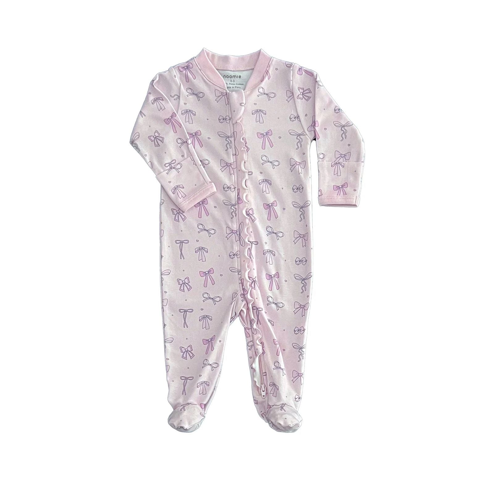 BOW ZIPPER FOOTIE WITH RUFFLES