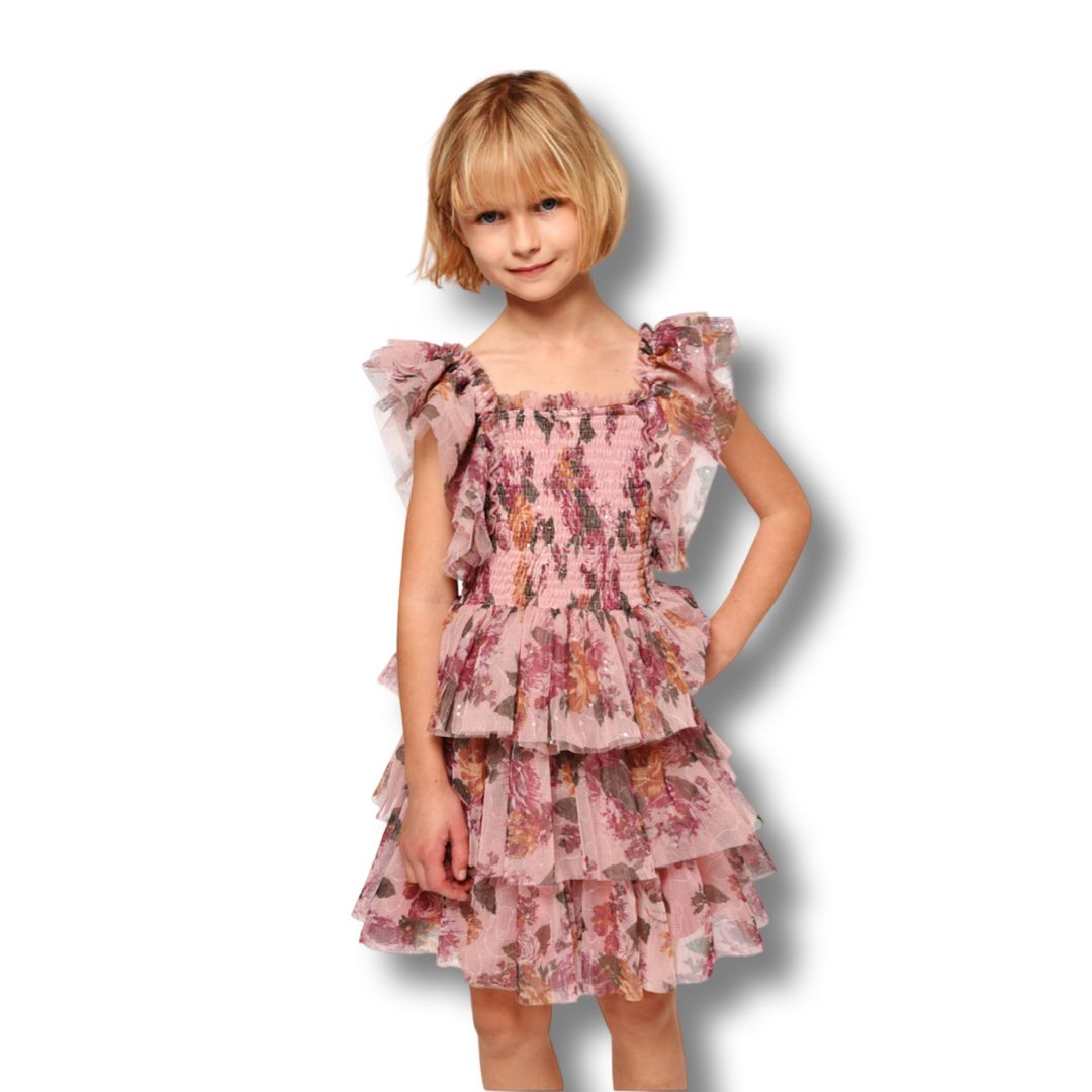 DUSTY PINK RUFFLE SLEVE DRESS