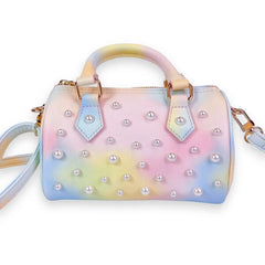 PEARL STUD LEATHER BARREL BAG
