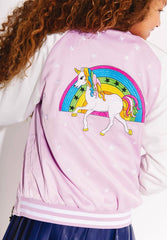 LAVENDER UNICORN STARS SATIN BOMBER