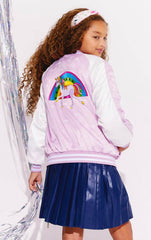 LAVENDER UNICORN STARS SATIN BOMBER