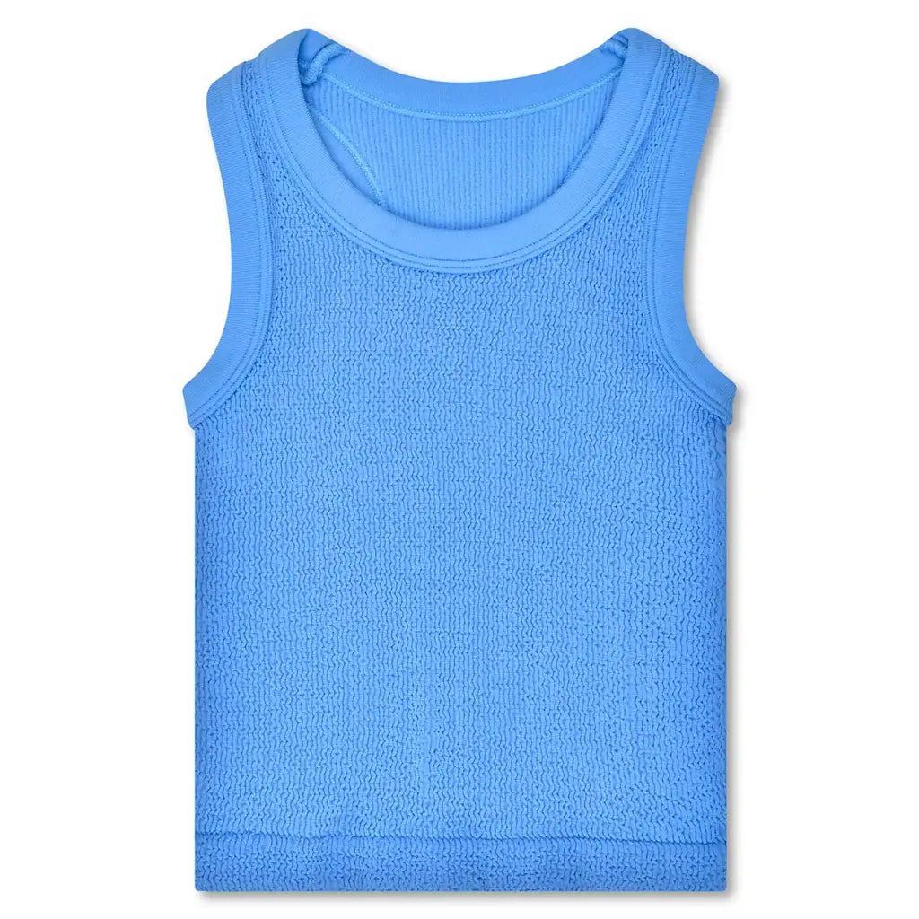 BRIGHT BLUE SMOCKED RACERBACK TANK TOP