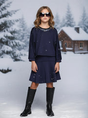 SCUBA TWOFER DRESS W/ EMBELLISHED NECKLINE