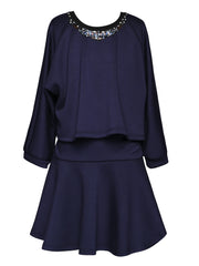 SCUBA TWOFER DRESS W/ EMBELLISHED NECKLINE