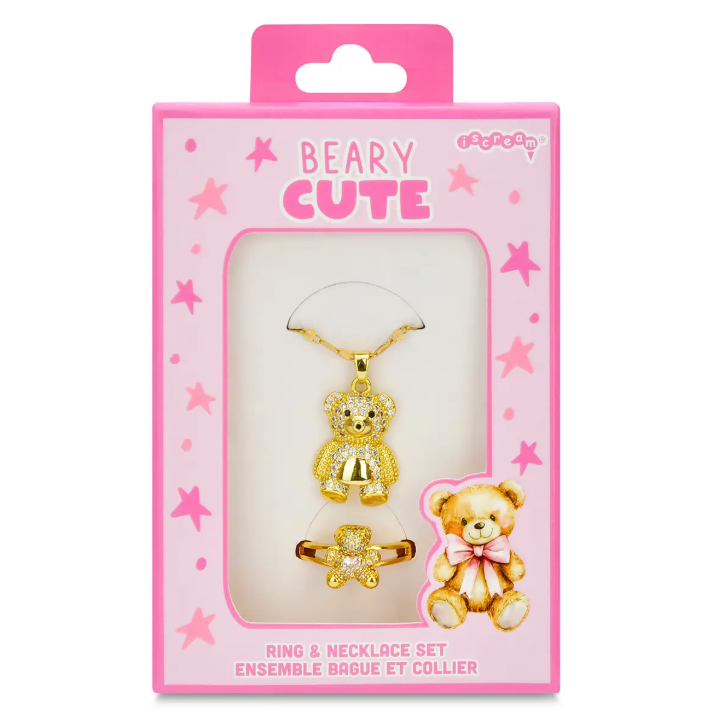 BEAR CHARM NECKLACE Y RING SET