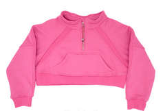 OVERSIZED CROPPED 1/4 ZIP SWEATSHIRT IN HOT PINK