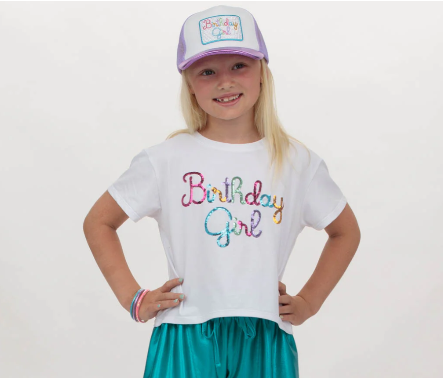 BIRTHDAY GIRL RHINESTONE LAVENDER METALLIC TRUCKER