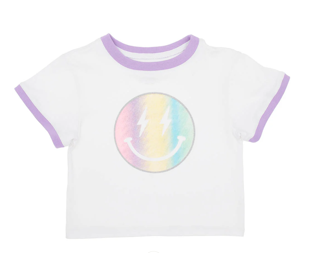 GLITTER RAINBOW SMILEY RINGER BOXY T