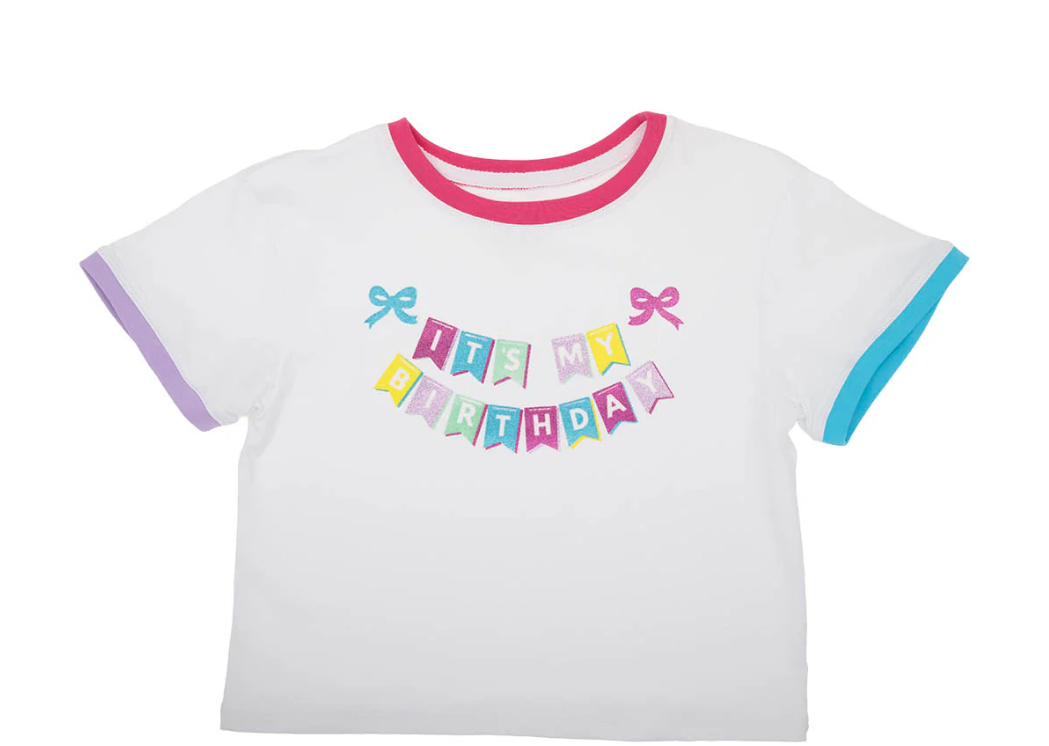 ITS MY BIRTHDAY GLITTER ON WHITE RINGER BOXY