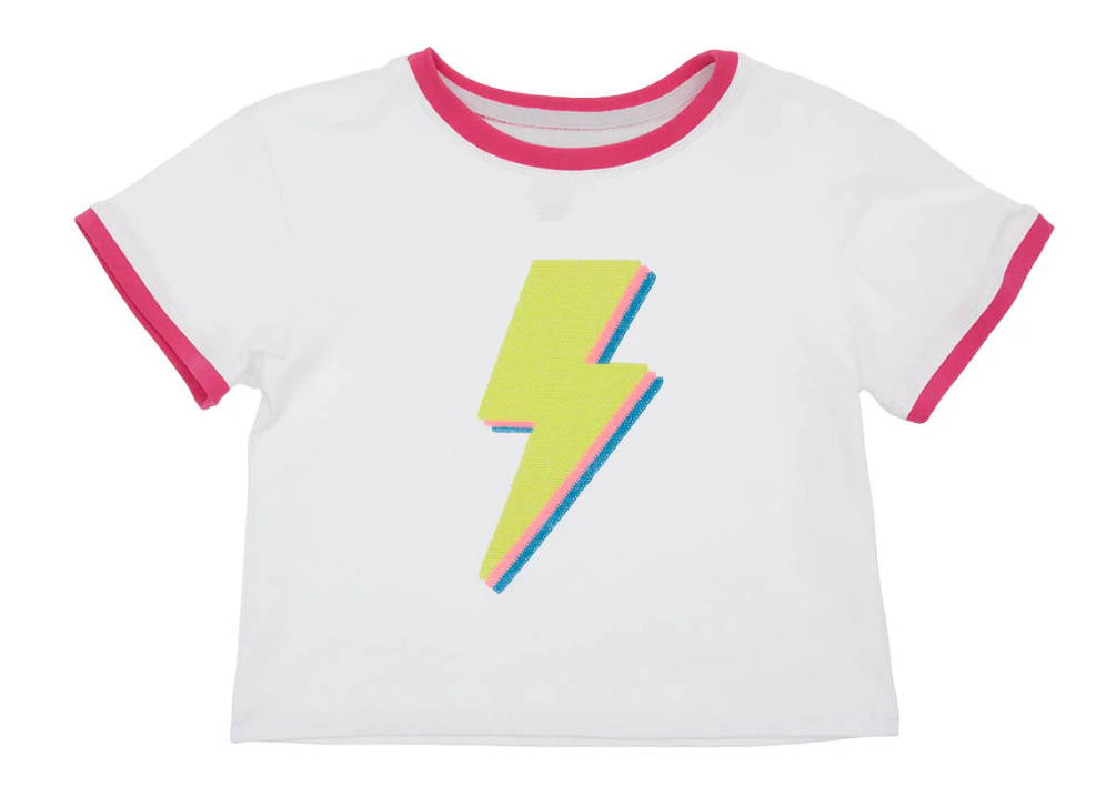 YELLOW SEQUIN LIGHTNING BOLT ON HOT PINK RINGER