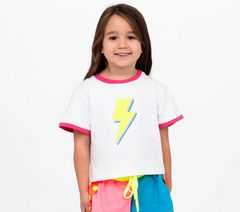 YELLOW SEQUIN LIGHTNING BOLT ON HOT PINK RINGER