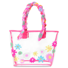 PUFFY FLOWERS CLEAR TOTE AND COSMETIC BAG