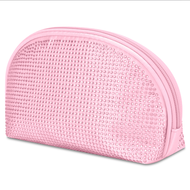 PINK RHINESTONE OVAL COSMETIC BAG