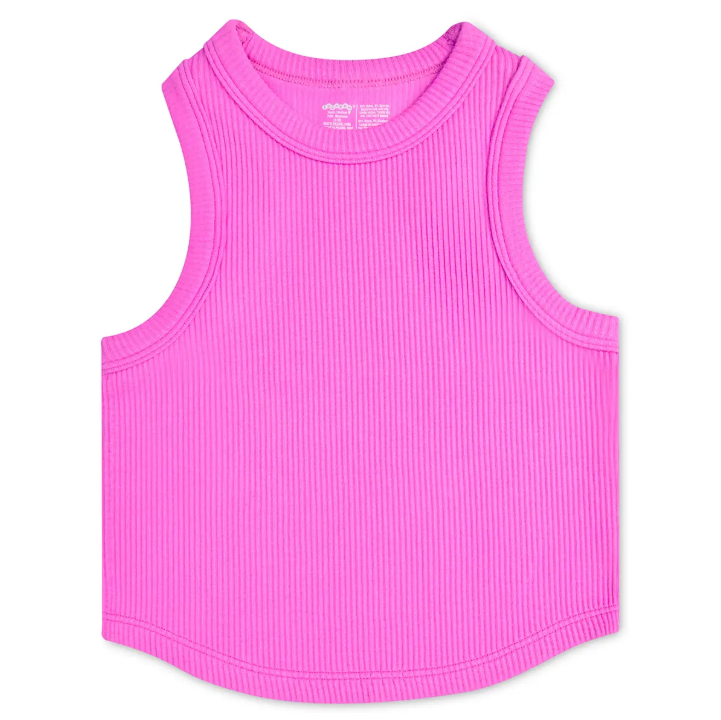 PRETTY PINK CROPPED RIBBED RACERBACK TANK TOP