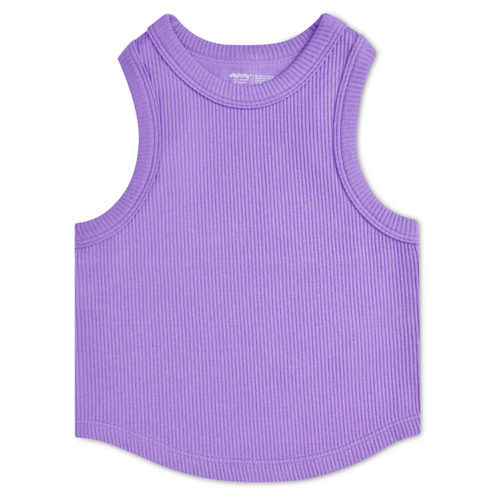 VIVID VIOLET CROPPED RIBBED RACERBACK TANK TOP