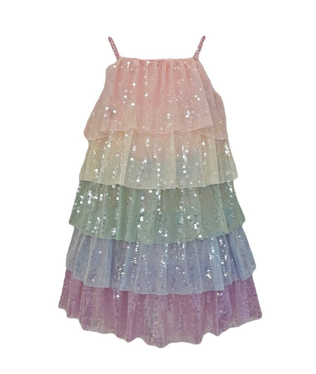 RAINBOW SEQUIN TIERED DRESS