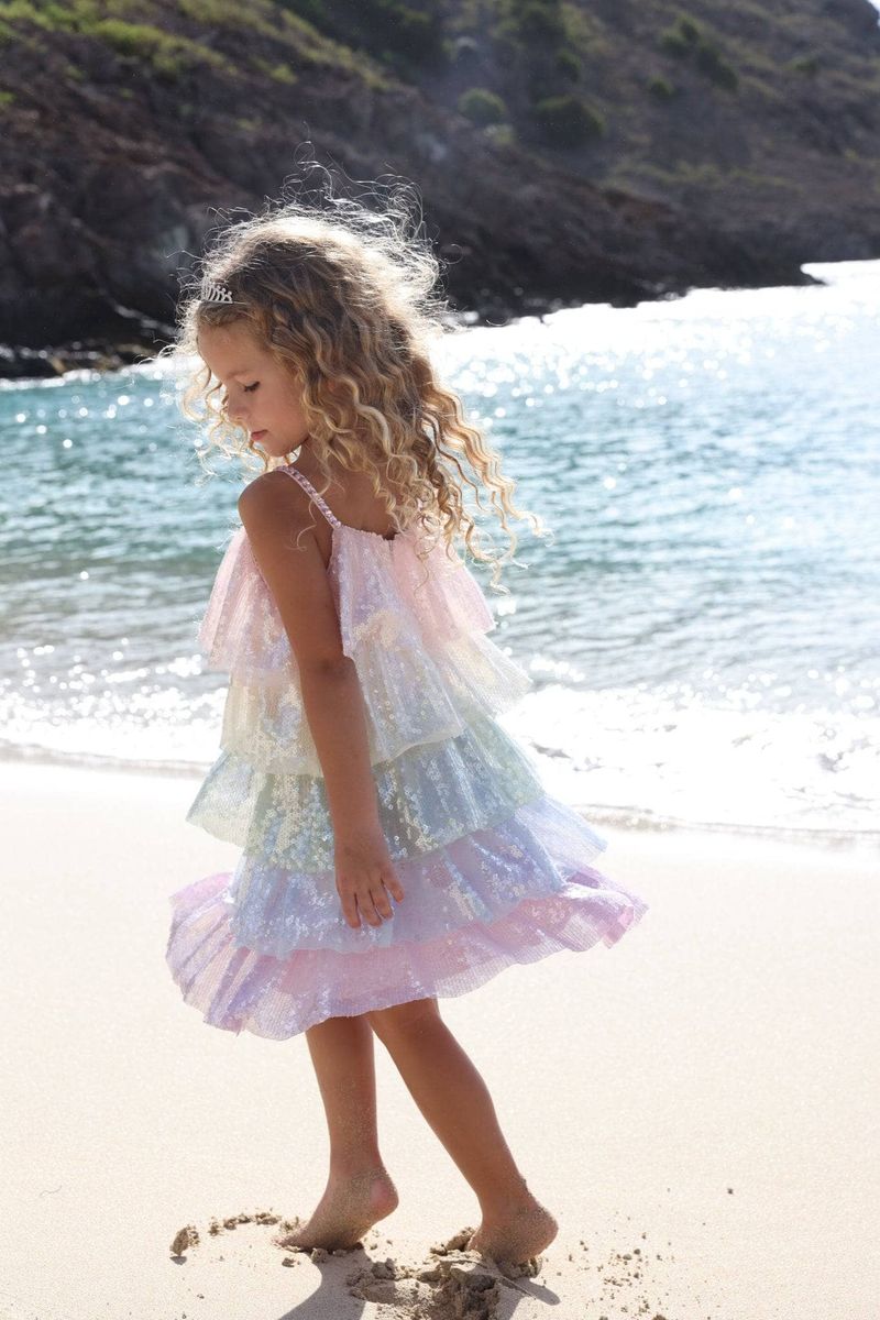 RAINBOW SEQUIN TIERED DRESS