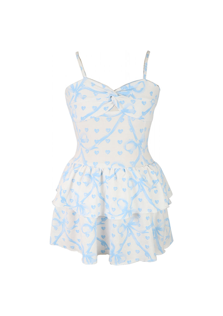 DRESS WHITE BLUE BOW HEART