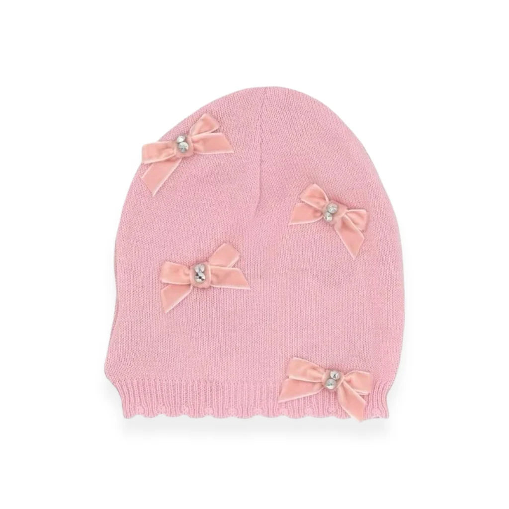 BABY KNIT HATS WITH VELVET BOWS