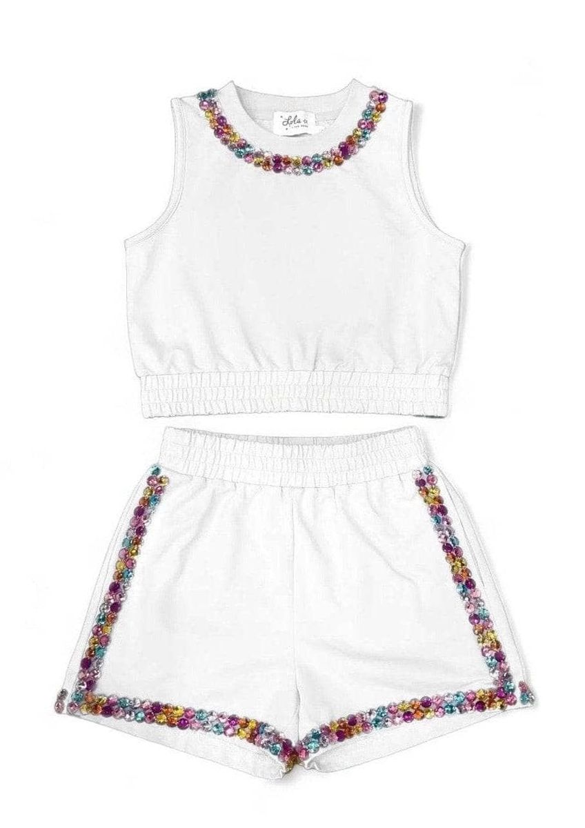 WHITE RAINBOW GEMS SHORTS SET