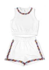 WHITE RAINBOW GEMS SHORTS SET