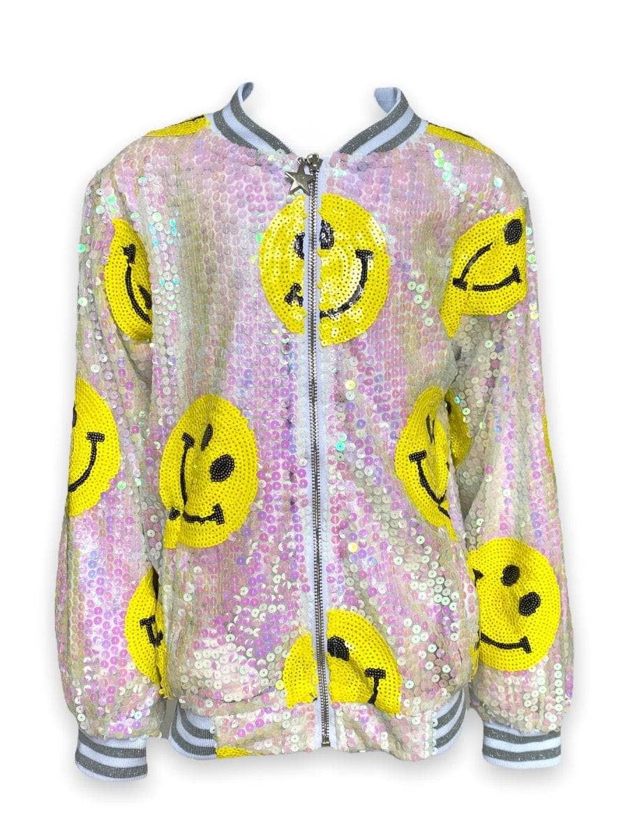 DON´T WORRY BE HAPPY SEQUIN BOMBER