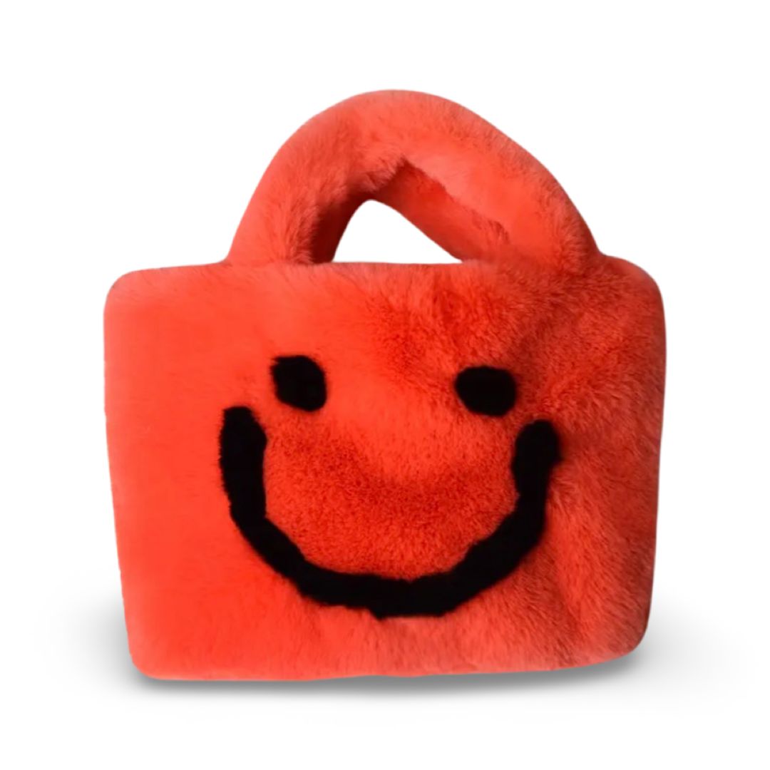 FUZZY TOTE BAG HAPPY FACE