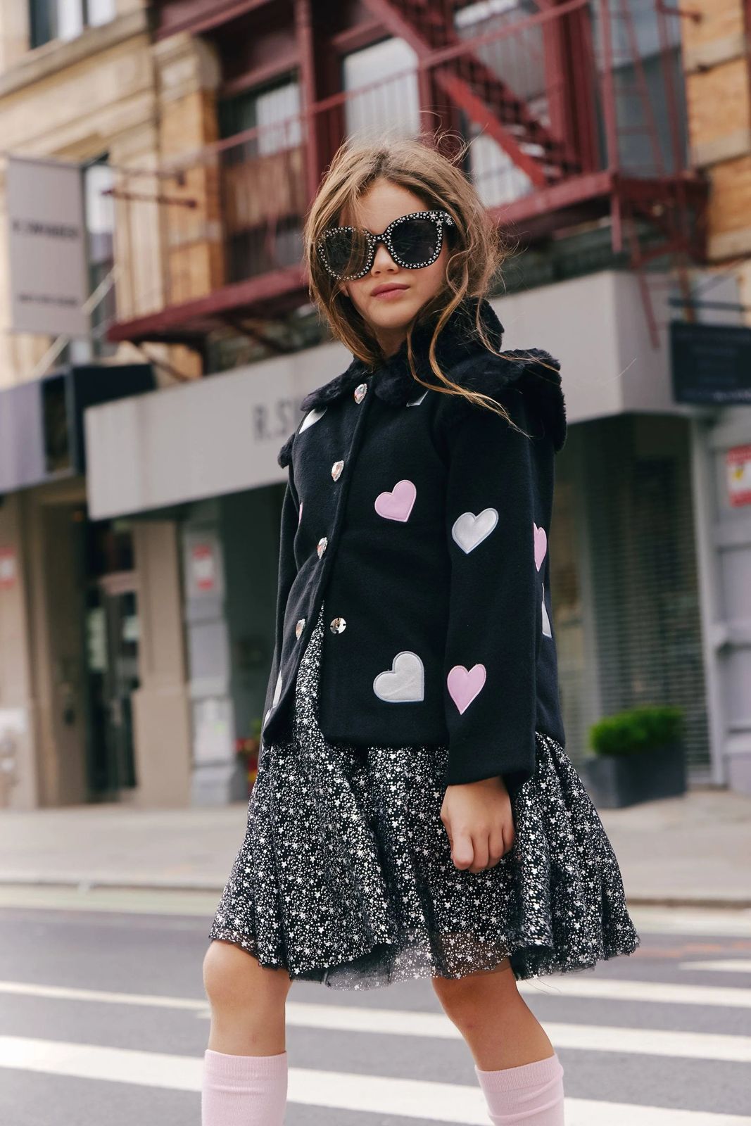 PATCH HEARTS FUR COLLAR JACKET