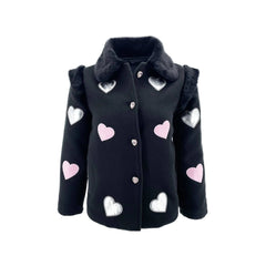 PATCH HEARTS FUR COLLAR JACKET