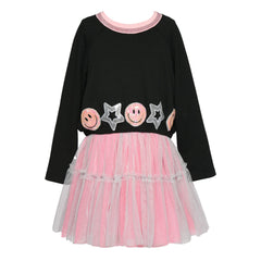 MESH TUTU DRESS W/ HAPPY FACE AND STAR TRIMS