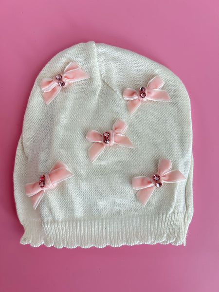 BABY KNIT HATS WITH VELVET BOWS