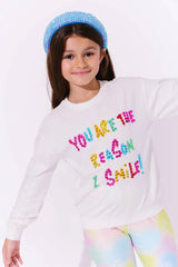 WHITE YOU ARE THE REASON I SMILE SWEATSHIRT