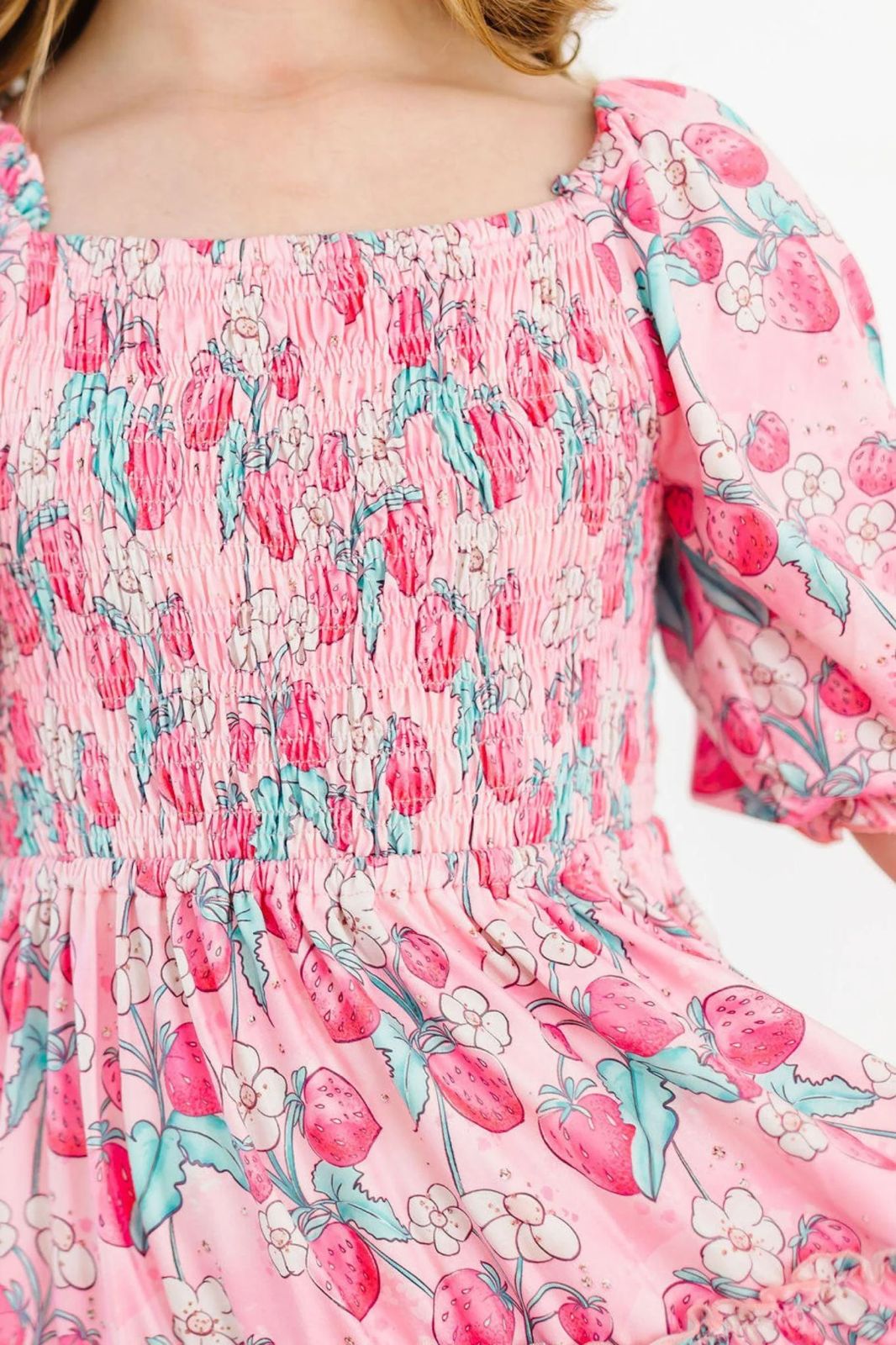 STRAWBERRY SHORTCAKE SMOCKED RUFFLE DRESS
