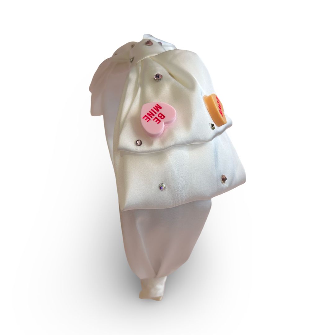 WHITE LONG SATIN BOW HEADBAND