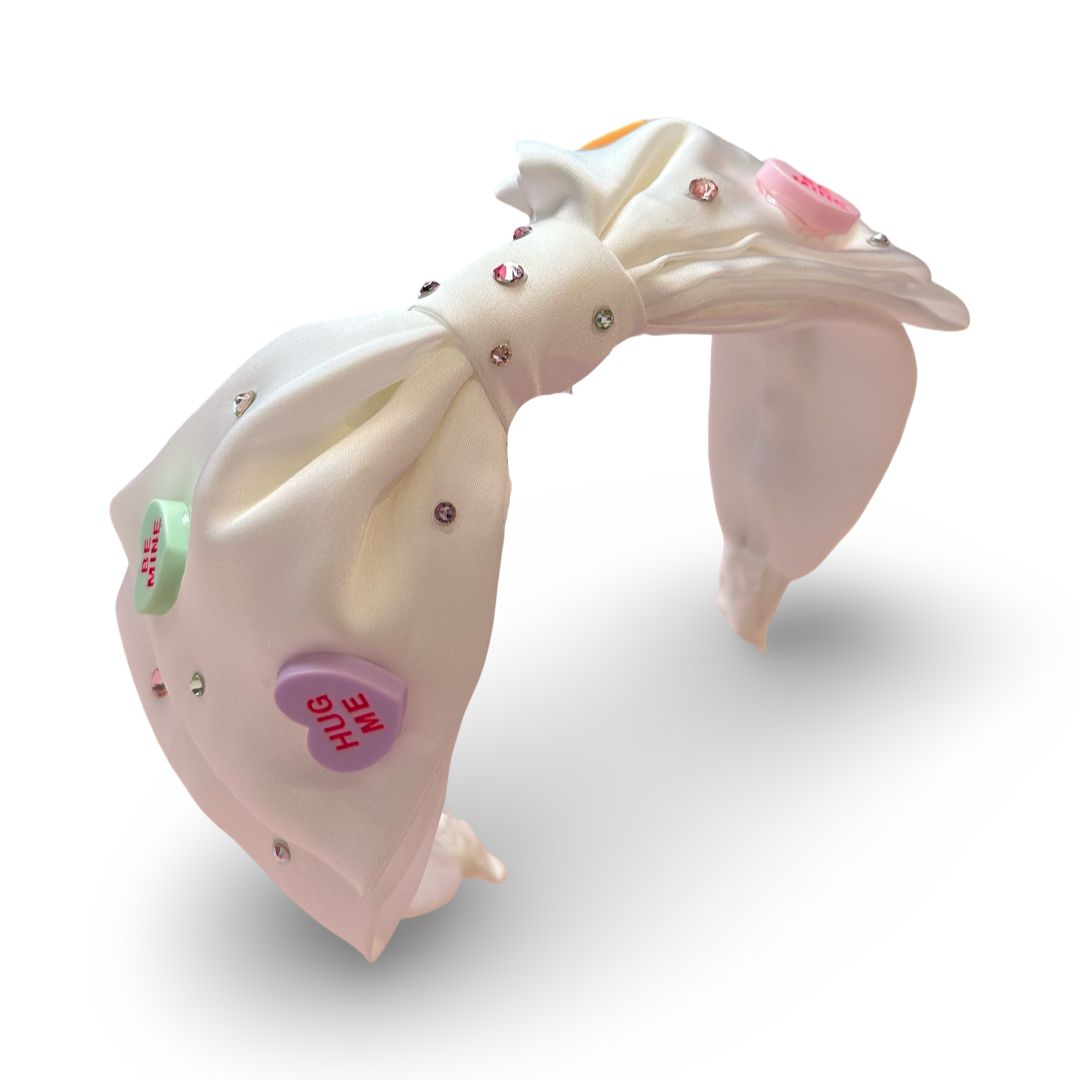 WHITE LONG SATIN BOW HEADBAND