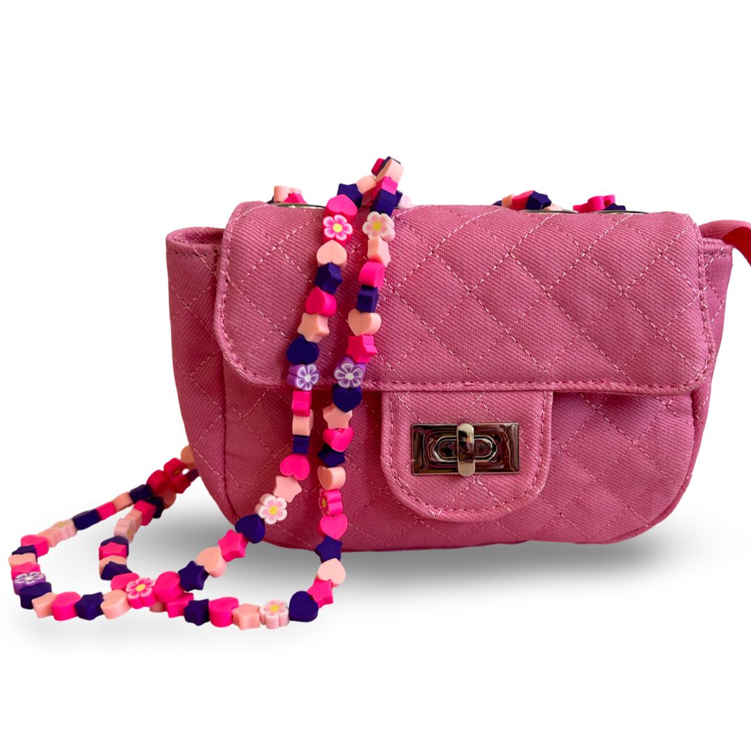 QUILTED DENIM BAG WHIT CLAY CHARM HANDLE