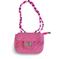 QUILTED DENIM BAG WHIT CLAY CHARM HANDLE