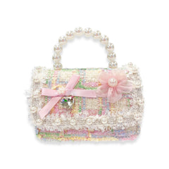 BOW AND FLORAL DECOR TWEED PURSE