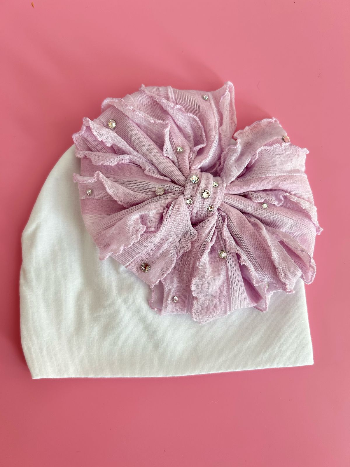 CRYSTALLIZED RUFFLE BOW BABY HAT