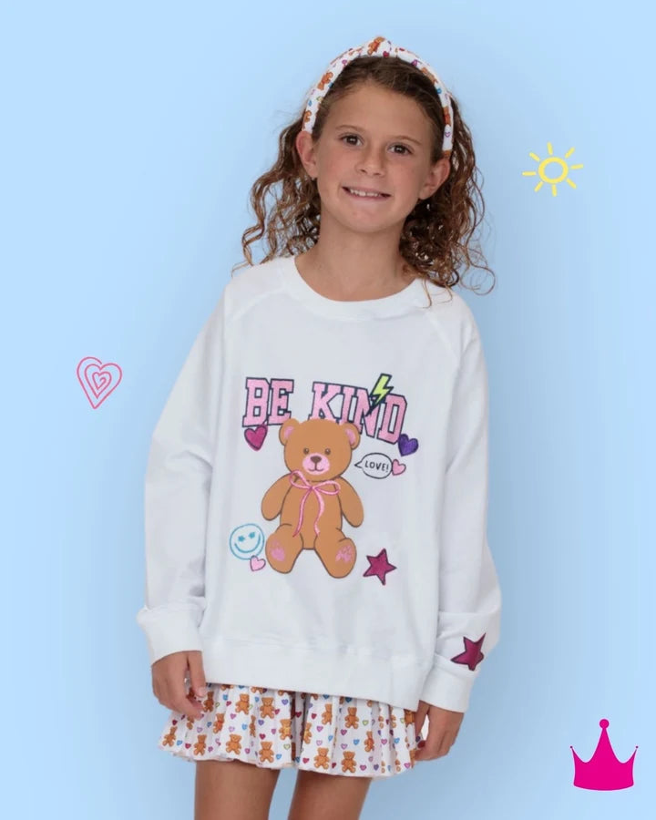 GLITTER BE KIND TEDDY OVERSIZED WHITE SWEATSHIRT
