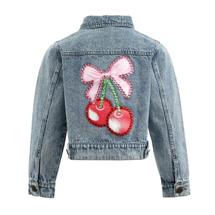 CRYSTAL CHERRY BOW DENIM JACKET