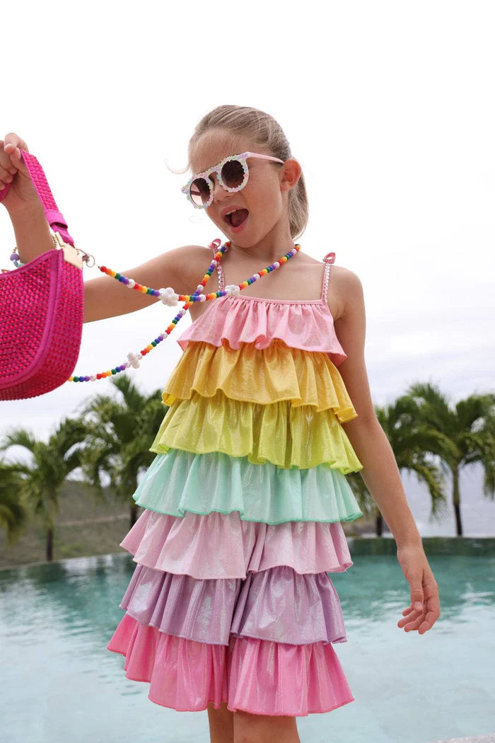 RAINBOW TIERED SHIMMER DRESS
