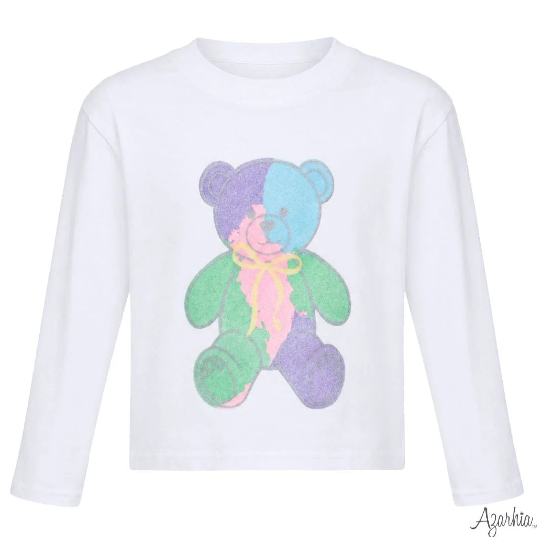 GLITTER BEAR WHITE LS BOXY
