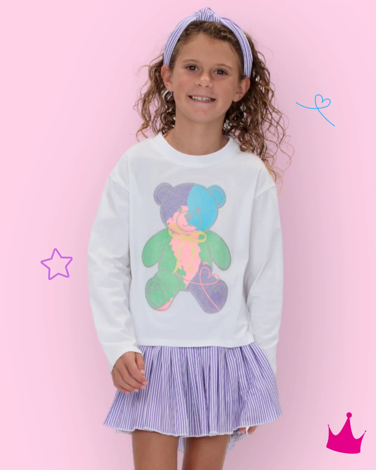 GLITTER BEAR WHITE LS BOXY