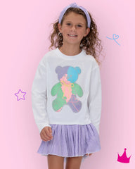 GLITTER BEAR WHITE LS BOXY
